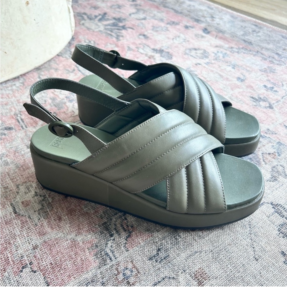 Camper Misia Green Leather Platform Sandals